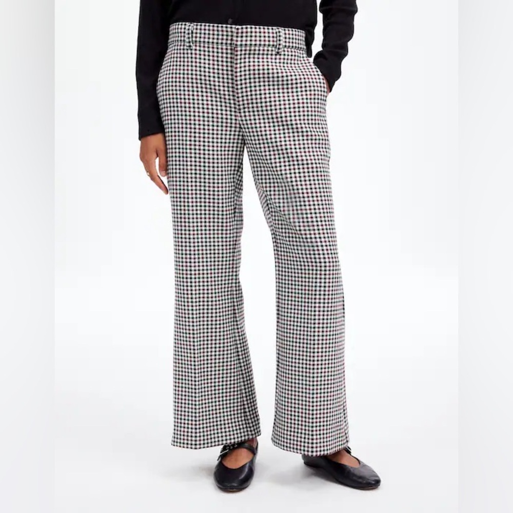 NWT Madewell Kick Out Crop Pants Stretch Twill - Black, Ivory, Maroon Check -0
